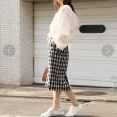 Heather ベルト付きチェック柄Iラインスカート　S 試着のみのサムネイル