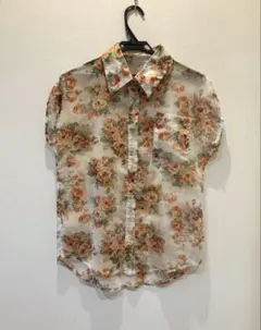美品！花柄シフォン半袖シャツ　シアーブラウス