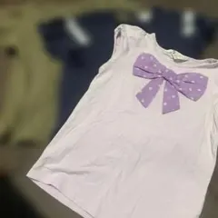 薄紫リボンTシャツとネイビー刺繍Tシャツセット３枚