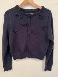 リボン装飾 ダークネイビー カーディガン titivate