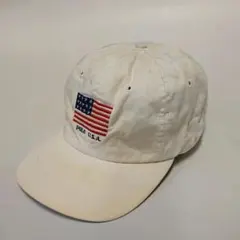 ポロラルフローレン 90s当時物 POLO USA刺繍ロゴ CAP 米国製 白