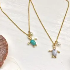 選べる2色♩ ターコイズ風ウミガメのネックレス♬16kgp極細チェーン