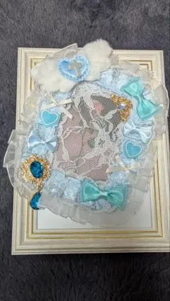 トレカ 水色 フリル リボン ハンドメイド 硬質ケース レースデコ