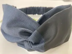 着物クロスヘアターバン　アンティーク大島紬　藍と黒柄　普通サイズ