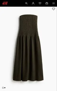 H&M シャーリング ベアトップドレス　ダークグリーンのサムネイル
