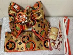 七五三 女の子 結び帯 作り帯 小物セット 5歳〜7歳（中寸）金 古典柄