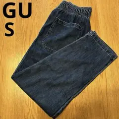 GU S デニムシェフパンツ　ブルー ウエストゴム調節紐付き321-340673