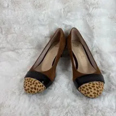 ピシェアバハウス　ブラウン スエード ヒョウ柄トゥキャップ パンプス【23.0】