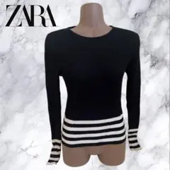 即日発送‼️ZARA 薄手 黒ニット S ボーダー