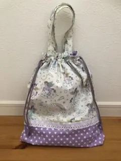 体操着袋(お着替え袋 )ユニコーン(バニラホイップ)アイボリーB ハンドメイド