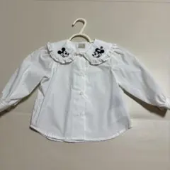 【美品】プティマイン　ミッキーミニー刺繍シャツ