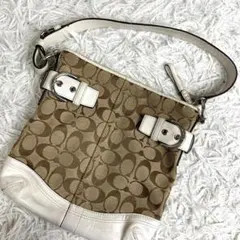 美品 コーチ ワンショルダーバック キャンバス ターンロック 10142