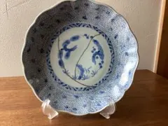 古伊万里　染め付　中皿　みじん唐草　松竹梅　金継ぎの繕い