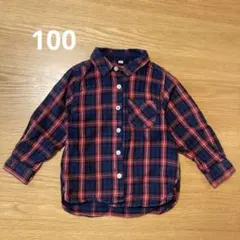 ネイビーとレッドのチェック柄長袖シャツ 100cm
