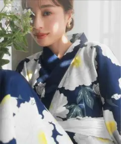 ネイビー花柄浴衣・帯セット