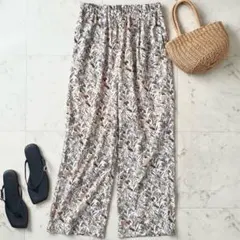 美品＊DOORSドアーズ フラワープリントイージーパンツ S ベージュ系 洗える