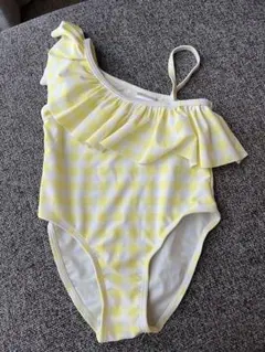 ワンショルダー　チェック　フリルイエロー水着