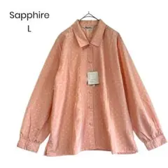 【Sapphire】新品未使用ピンク水玉 くるみボタン長袖シャツ L a0439