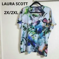 LAURA SCOTT【2X/2XL】花柄 Vネック Tシャツ