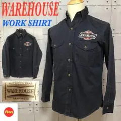 ＜1点モノ＞　ウェアハウス　ヘリンボーン　ワークシャツ　ネイビー　ワッペン