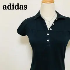アディダス ポロシャツ レディース 半袖 デザイン袖 黒 ブラック Sサイズ☆