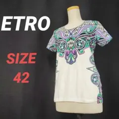 ETRO　エトロ　総柄Tシャツ　半袖カットソー　レディース　42　白　薄手