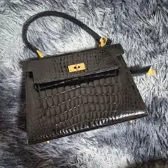 ブラック クロコダイル風ハンドバッグ