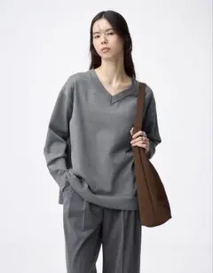 GU オーバーサイズVネックニットプルオーバーZ L gray 新品 新作