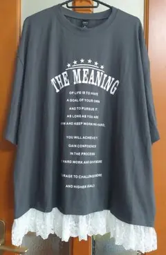 ロング丈裾レースTシャツXL