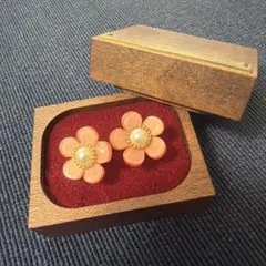 花型ピアス パール付き ピンク