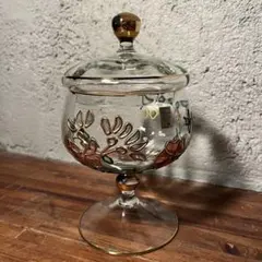 KAMEI GLASS クリスタルブライド 蓋付ガラス器 ルーマニア製 花柄