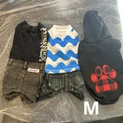 犬服 41. デニムつなぎ パーカー3点セット Mサイズ