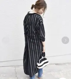 Khaju⭐️バックタックハオリワンピース　ストライプ　コットン　ships