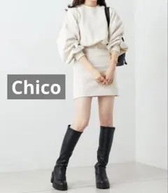 Chico クルースウェットリブミニワンピース　アイボリー　長袖