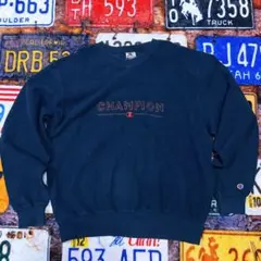 00s Champion ロゴスウェット XL ネイビー エラープリント　古着