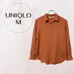 ユニクロ レーヨンブラウス M ブラウン 系 長袖シャツ レディース