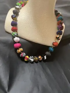 アフリカ柄の生地のビーズネックレス