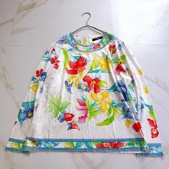 【美品】LEONARD フラワープリント 長袖 Tシャツ Lサイズ 花柄 トリムのサムネイル