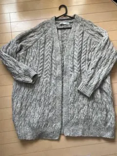 ZARA ケーブルニットカーディガン M グレー