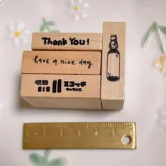 木製スタンプ印鑑はんこ　昭和レトロ　ラムネ　明治　thankyouありがとう4個