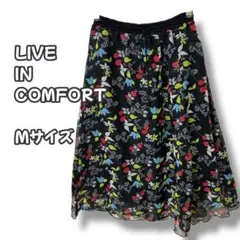 N0660　フレアスカート　花柄シフォン　ブラック　Mのサムネイル