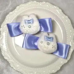 【断捨離】うさぎリボンヘアクリップ 青紫 ロリータ 超可愛い