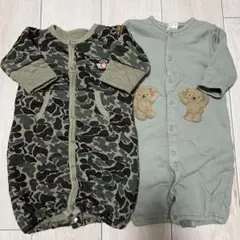 迷彩柄ロンパースとクマポケットロンパース50〜70cm　2枚セット