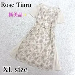 極美品✨ローズティアラ レース刺繍　スパンコール　プリーツワンピース　花柄　XL
