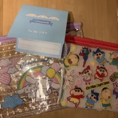 クレヨンしんちゃん・シナモロールクリアポーチ シナモロールメモ帳/ 3点セット