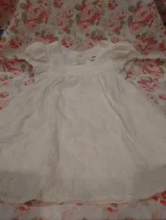 SLAP SLIP　パフスリーブワンピース90サイズ　ホワイト×アイボリー