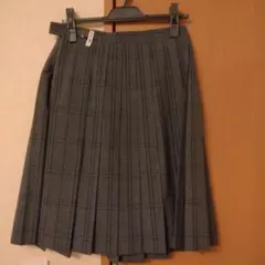 グレー系チェック プリーツスカート ベルト付き