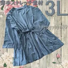 激安 新品 3Lブルー薄手ストレッチ素材ウエストリボン付きチュニック大きいサイズのサムネイル