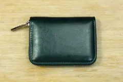 新品 イタリアンレザー コンパクト財布 ファスナー 牛革 小銭入れ 本革 深緑
