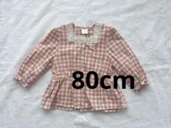 オレンジ チェック柄 ベビーシャツ 80